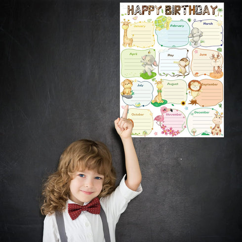 Fancy Land Happy Birthday Poster Chart Safari Animal for Classroom Bulletin Board Decorations 17” x 22”...