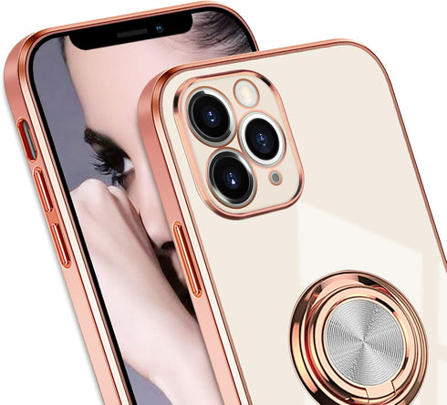 Omorro iPhone 11 Pro Case with Ring Kickstand - 360 Rotation, Shiny Rose Gold Edge, Compatible with Magnetic Car Mount...