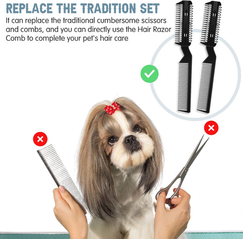 5 Pieces Razor Comb for Dogs Hair Grooming Trimmer Comb for Pet Razor Comb with 25 Extra Blades Manual Dog Hair Trimmer Comb Double Edge Razor for...
