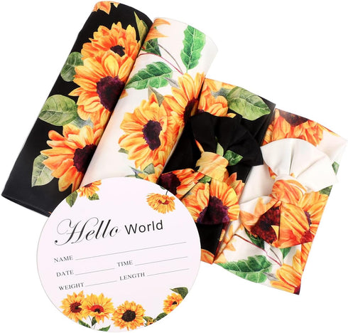 Galabloomer Receiving Blanket Headband Set Flower Print Baby Swaddle Receiving Blankets Sunflower...