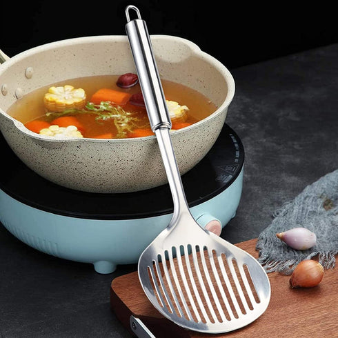 TENTA Kitchen 2pcs Pasta Spoon Kitchen Spoons Spider Strainer Metal Strainer Wok Utensils Spider Skimmer Stainless Steel & Nylon Slottes Spoon, Sp...