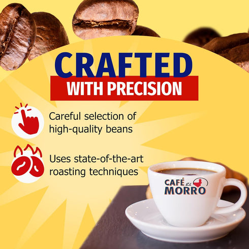 Café El Morro Dark Roast Espresso Ground Coffee, Bulk Coffee, Authentic Puerto Rican Style Coffee, Vacuum Sealed, Ground Espresso Beans, 6 oz (1-P...