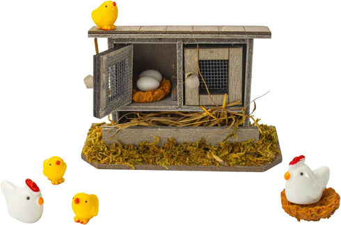 Miniature Retro Wooden Chicken Coop Mini Family Chicken,Hen,Chick,Egg,Chicken Nest Ornament Micro Landscape Fairy Garden Decor...