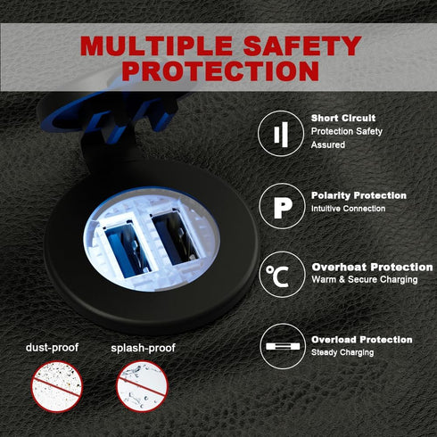 12V USB Outlet Dual Cigarette Lighter Adapters Socket for Cars, DAMAVO YM1094 ATV USB Charging Port Waterproof Cap with Wire Fuse Kit Blue LED and...