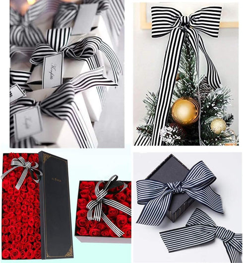 Black and White Striped Grosgrain Ribbon 1 Inch Christmas Gift Wrap Ribbon for DIY Hair Accessories Crafts Party Wedding Holiday Decoration 25 Yar...