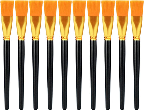 10pcs Flat Paint Brushes 1 Inch Wide, Watercolor Acrylic Paint Brush Bulk Synthetic Nylon Oil Painting Brushes for Artists Professional Amateurs G...