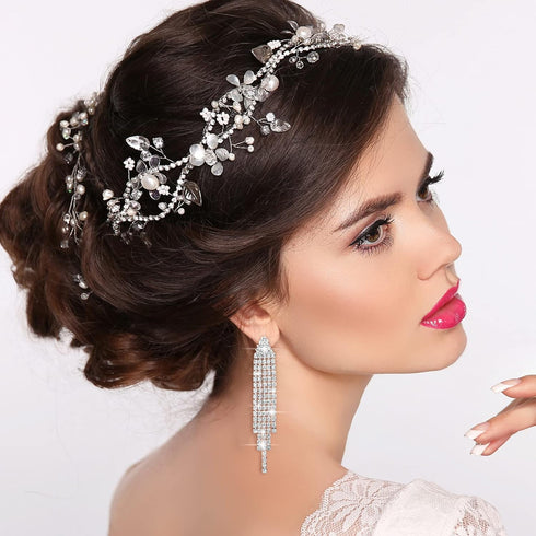 Sureio 6 Pairs Long Earrings Silver Chandelier Tassel Dangle Earrings for Women Wedding Prom Party Jewelry Fringe Rhinestone Earrings Boho Tassel ...