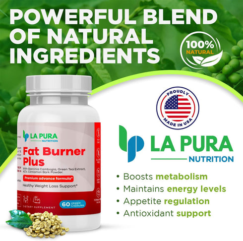 LaPura Fat Burner Plus, 60 Capsules - Weight Loss Support, Appetite Suppressant, Energy Booster, Premium Formula - Green Tea & Green Coffee Bean E...