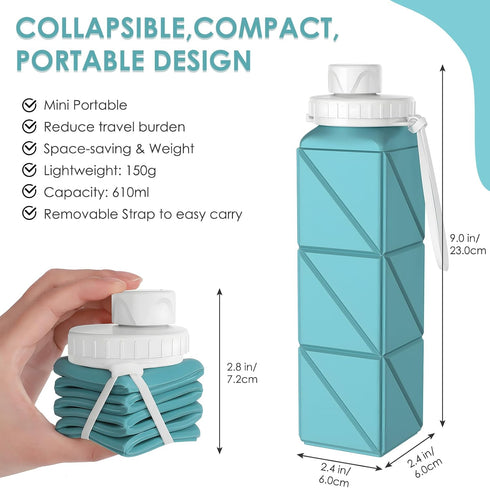 3pcs Collapsible Water Bottles,BPA-Free Leak-Proof Silicone Foldable Water Bottle Cup 20.6oz,Durable Lightweight Bottle for Gym Travel Camping Hik...