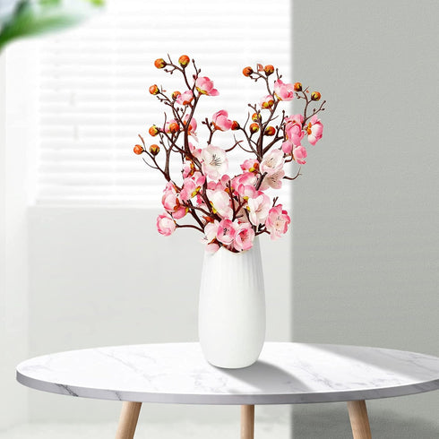 LIUCOGXI 4 Pcs Artificial Flower Plum Blossom Branch Real Touch Artificial Cherry Blossom Flower Short Stem for Table Wedding Bouquet Home Decor...