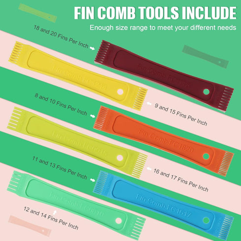 CHENGU 4 Pieces Air Conditioner Fin Cleaner Set 2 Different Fin Comb Condenser Fin Straightener 2 Pieces Coil Cleaning Brush Condenser Fin Comb St...