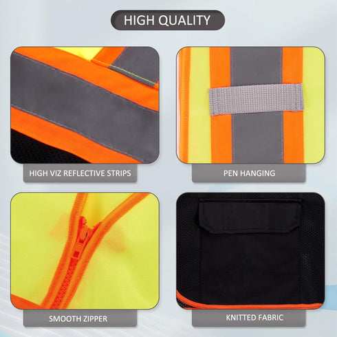 High Visibility Reflective Safety Vest with Zipper and Pockets (Yellow & Black),Medium...