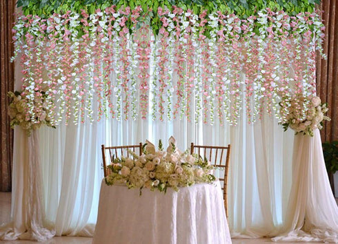 DearHouse 12 Pack 1 Piece 3.6 Feet Artificial Fake Wisteria Vine Ratta Hanging Garland Silk Flowers String Home Party Wedding Decor (Pink)...