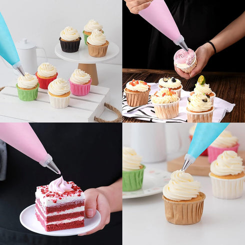 Piping Bags and Tips Set, 100Pcs 12 Inch Pastry Bags, Icing Bags Disposable for Cakes Decorating Kit Supplies with 1 Reusable Piping Bags, 1 Coupl...