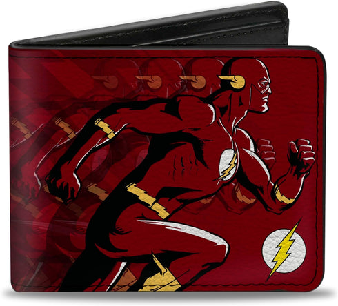 Buckle-Down Unisex-Adult's PU Bifold Wallet-The Flash Running Pose/Bolts Trails Reds, Multicolor, 4.0" x 3.5"...