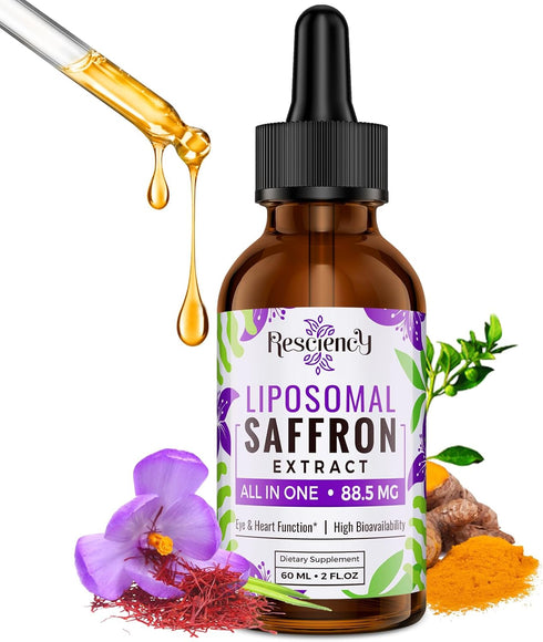 Saffron Supplements - 88.5 mg Liposomal Saffron Extract Drops Better Bioavailability for Mood, Energy, Vision & Focus with Ashwagandha, Turmeric, ...