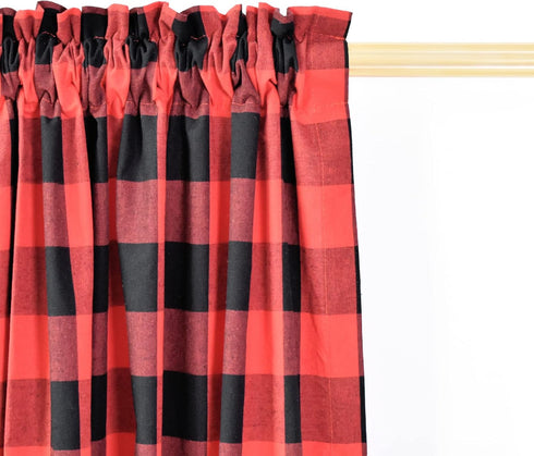 Cafe Curtains 36 inches Long Buffalo Plaid Kitchen Tiers 2 Panels Rod Pocket Gingham Check Short Small Window Curtains Bathroom Red & Black...
