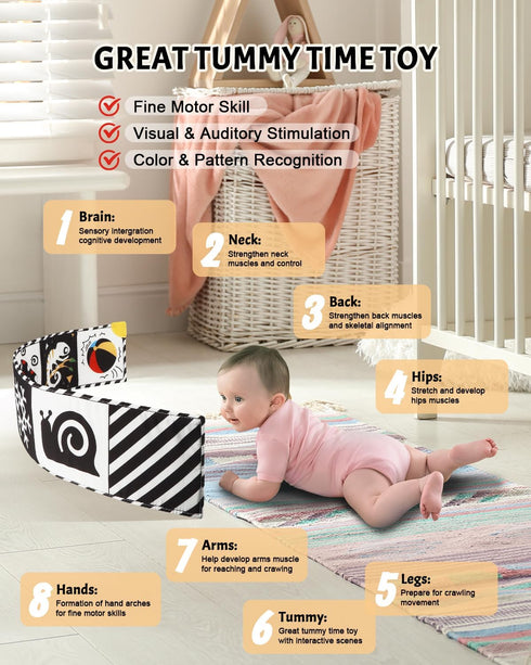 Newborn Toys, High Contrast Baby Books with Teether, Black and White Baby Toys, Montessori toys 0-6-12 Months Brain Development, Sensory Learning ...