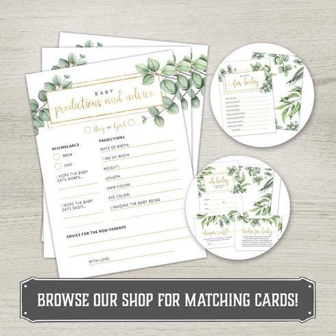 Baby Predictions and Advice Cards - Set of 50 Double-Sided Baby Prediction Cards for Baby Shower Games Greenery Watercolor Design Baby Shower Pred...