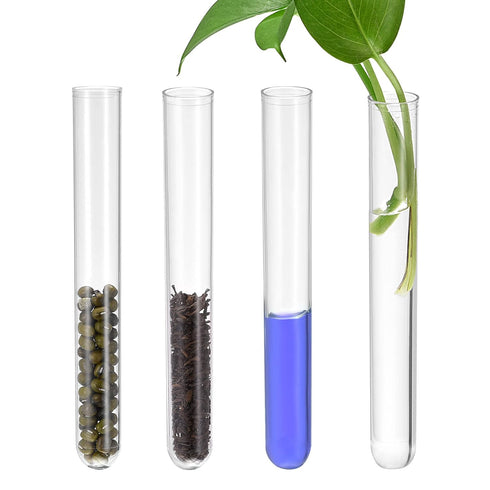 uxcell 10Pcs PS Plastic Test Tubes with Cork Stoppers, Round Base, 12x60mm, Storage Container for Scientific Experiments Sample Display Decoration...