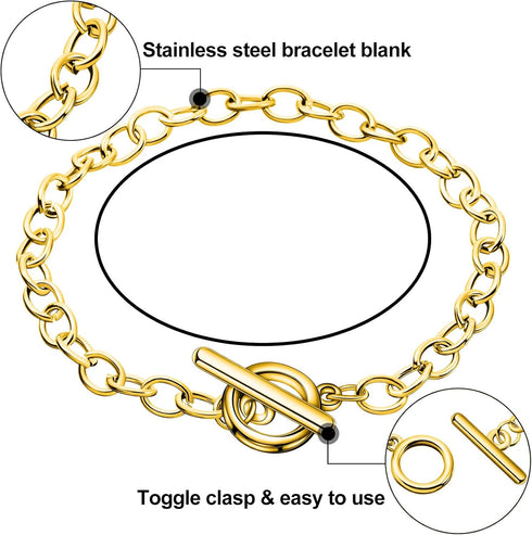 Junkin 20 Pieces Chain Bracelets Stainless Steel Link Bracelet Round Link Chain Bracelets with OT Toggle Clasp Jewelry Bracelet Making Chain for W...