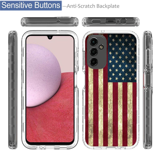 Phone Case for Galaxy A14 5G Case, Samsung A14 5G SM-A146B Case with Tempered-Glass Screen Protector, Cute Clear Flag Pattern Full Body Protective...