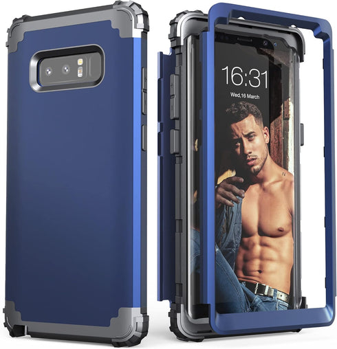 for Galaxy Note 8 Case, Note 8 Case Blue for Men, IDweel 3 in 1 Shockproof Slim Hybrid Heavy Duty Protection Hard PC Cover Soft Silicone Rugged Bu...