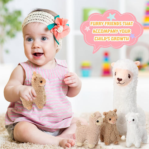 Llama Stuffed Animals with 4 Baby Llamas Cute Alpaca Plush Set Kawaii Llama Soft Pillow Dolls for Kids Girls Birthday Wedding Anniversary Presents...