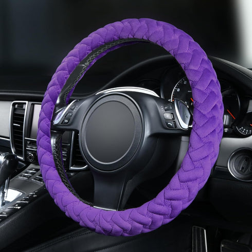 Flying Banner car Steering Wheel Cover Gel Massage Velvet Cool Warm Universal Size 15 inches SUV Truck Anti Slip Odorless Summer Winter (Purple, V...