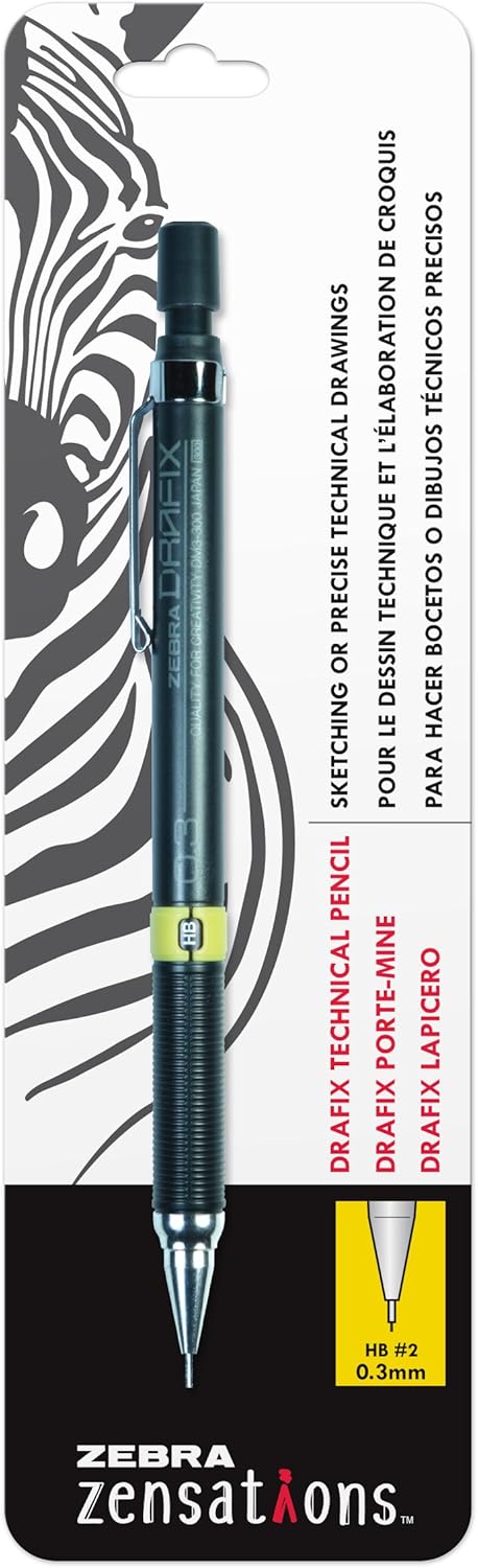 Zebra Pen Zensations Drafix Technical Pencil, 0.3mm, Yellow Lead Grade Indicator, 1-Count...