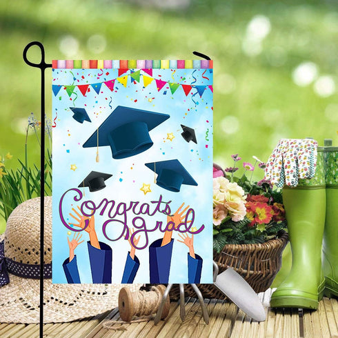 Wamika Congrats Grad Graduation Cap Confetti Double Sided Garden Yard Flag 12" x 18", Celebrate Graduation Season Summer Holiday Decorative Garden...