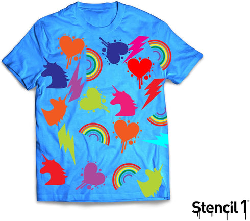 Stencil1 Rainbow | Heart | Unicorn | Bolt Four Pack Stencils 8.5 x 11 inches for Painting on T-Shirts, Bedroom Wall, Canvas, DIY Decorating and Ar...