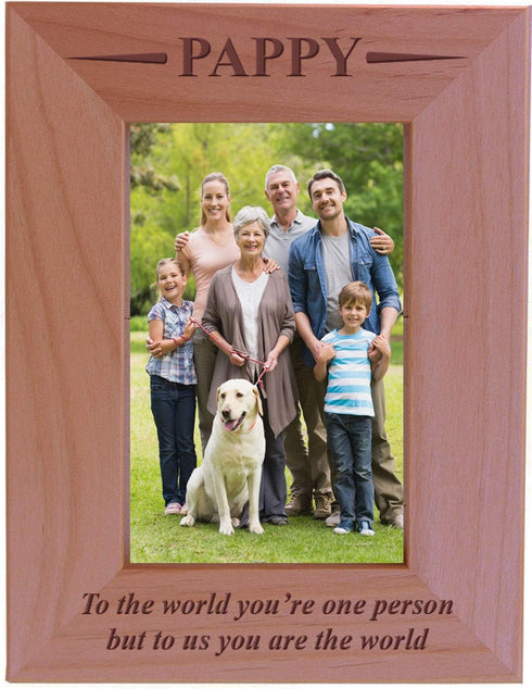 CustomGiftsNow Pappy - to The World You're one Person but to us You are The World - Engraved Wood Picture Frame (4x6 Vertical)...