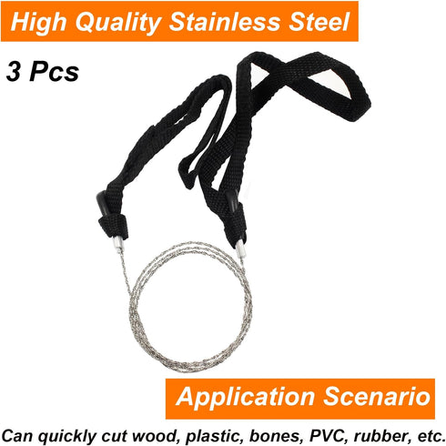 3 Pcs Hand Pocket Chainsaw Stainless Steel Emergency Saw Kit Mini Survival Wire Saw with Rope Handle for Cutting Hunting Hiking Backpacking Gear(B...