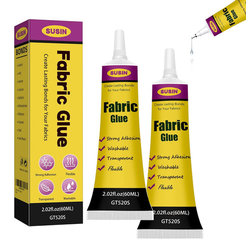 Clear Fabric Glue for Clothing Permanent - 2Packs Washable Cloth Glue for Fabric...