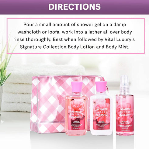Bath & Body Care Travel Set - Home Spa Set with Body Lotion, Shower Gel and Fragrance Mist (Japanese Cherry Blossom)...