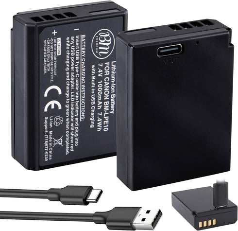 BM Premium LP-E10 Battery with Built-in USB-C Charging Port for Canon EOS Rebel T3, T5, T6, T7, T100, Kiss X50 X70, T100, EOS 1100D EOS 1200D EOS ...