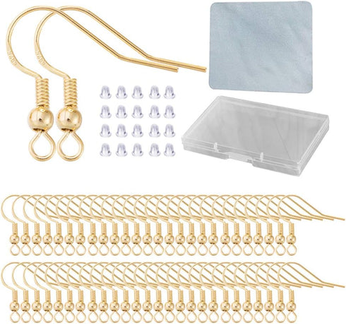 Earring Hooks for Jewelry Making - 120 pcs/60 Pairs Hypoallergenic 14K Gold Ear Wires Fish Hooks for Jewelry Making, Jewelry findings Parts with 1...