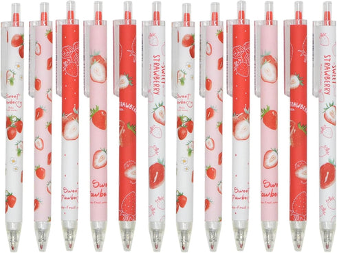YYaaloa 12pcs Cute Strawberry Pens Black Gel Ink Pens Retractable 0.5mm Gel Pens Nice Gifts Fun Pens for Kids Girls Boys Christmas Gifts...