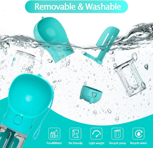Dog Water Bottle Portable 4 in 1 Pet Travel Bowl 10oz Water Dispenser Dog Walking Accessories for Dogs Cats Camping Hiking Food Bowls with Garbage...