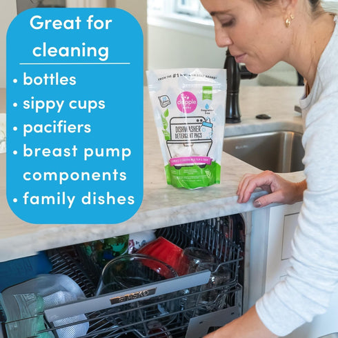 Dapple Baby Dishwasher Pacs, Hypoallergenic Dishwasher Pods Powered by Plants, Removes Milk Residue & Odor on Dishes, Baby Bottles & Kitchenware, ...