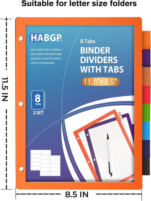 16Pcs/2 Set 8 Tab Dividers for 3 Ring Binder, 16 Pcs Clear Color 3 Ring Binder Dividers with Tabs, Page Folder Dividers, Plastic Tabbed File Divid...