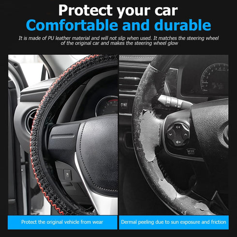 Car Steering Wheel Cover, Microfiber Breathable Ice Silk Steering Wheel Cover for Women & Men, 15 Inch Car Accessories Anti-Slip Interior Trim Whe...