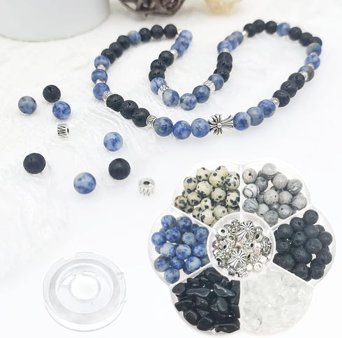 180pcs Stone Beads Jewelry Making Kit, Natural Gemstone Healing Round & Chip Beads with Tibetan Silver Spacer Beads for Bracelet kit...