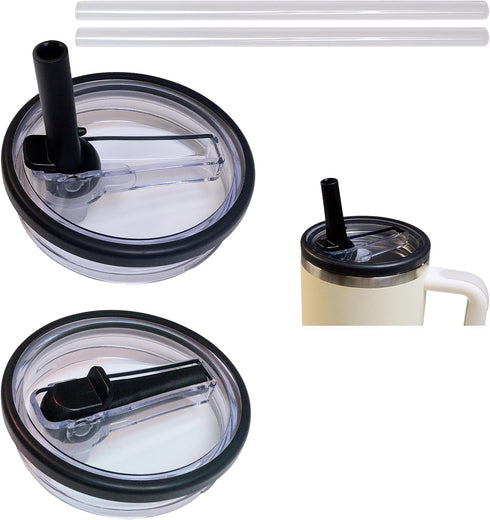 2PCS Tumbler Flip Straw Lid Replacement Fit for Stanley Quencher 40 oz, Leak-Proof, Straw Lid Replacement Fit for HydroJug Traveler,Reusable Tumbl...