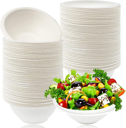110 Pcs 8oz Disposable Bowls,Compostable Paper Bowls,White Biodegradable Bowls,Heavy-Duty Bagasse Bowls for Salad,Dessert,Parties,Catering...