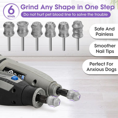 Dog Nail Grinder for Dremel - Safe and Painless Nail Trimmer Bits - 1/8" Pet Nail Grinder Wheel Work with Dremel Sanding Drums for Large Medium Sm...