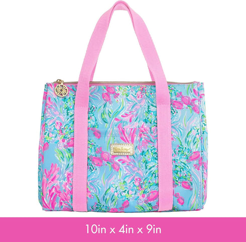 Lilly Pulitzer Cute Lunch Bag for Women, Large Capacity Insulated Tote Bag, Blue Mini Cooler with Storage Pocket and Shoulder Straps, Best Fishes...