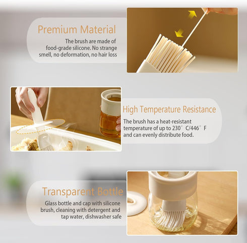 Sauce and Oil Bottle with Silicone Brush for Cooking BBQ Kitchen - 6.8oz...