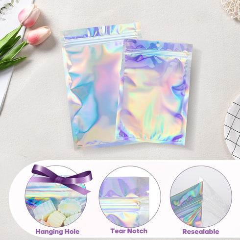 6x9 inch Holographic Packaging Bags, Resealable Foil Pouch Mylar Sample Bag Great for Small Business and Party Favor Food Storage?50 Pcs-6x9 in?Ho...